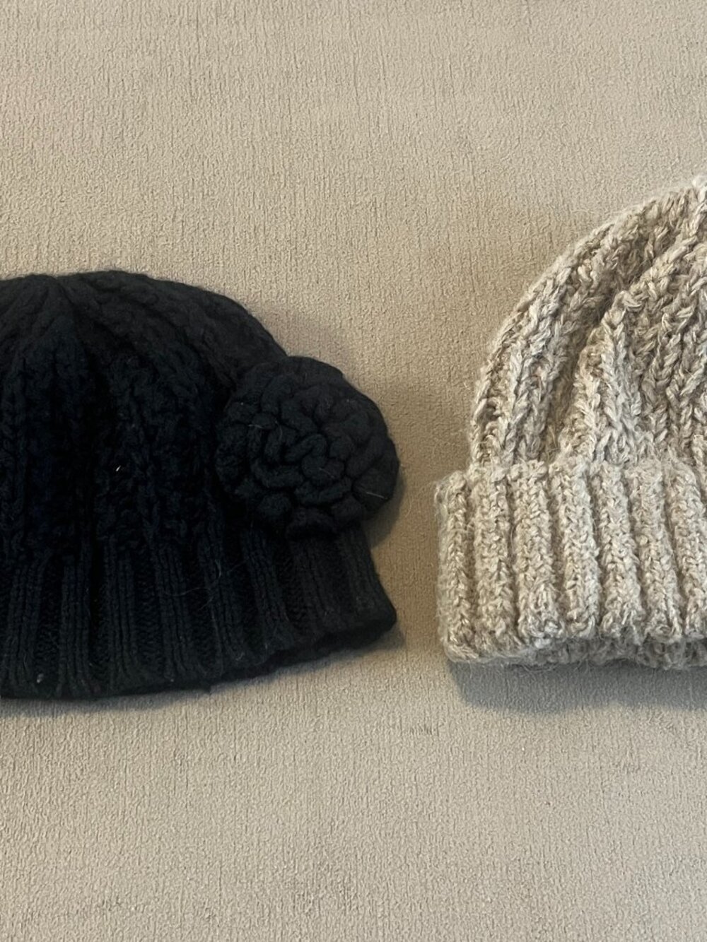 Express & AE Two Knitted Women's Hats Black and Beige One Size